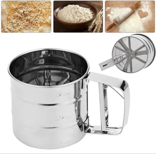 Stainless Steel Flour Sifter with Hand Press