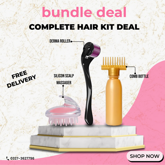 Deal 1 Derma Roller, 1 Silicon Scalp Massage Brush, Comb Bottle (Free Delivery)